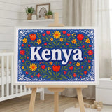 Kenya Name Art - Floral Farmhouse personalized wall print for kids