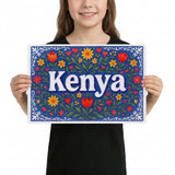 Kenya Name Art - Floral Farmhouse personalized wall print for kids