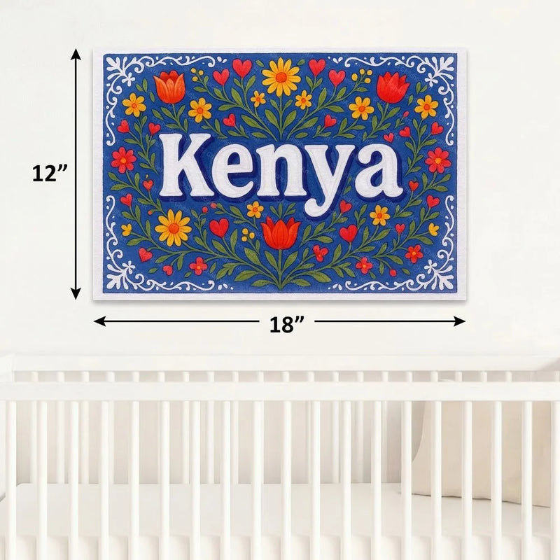 Kenya Name Art - Floral Farmhouse personalized wall print for kids