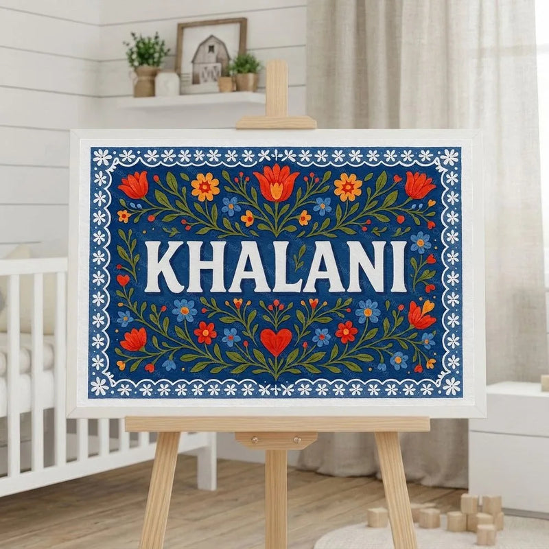 Khalani Name Art - Floral Farmhouse personalized wall print for kids