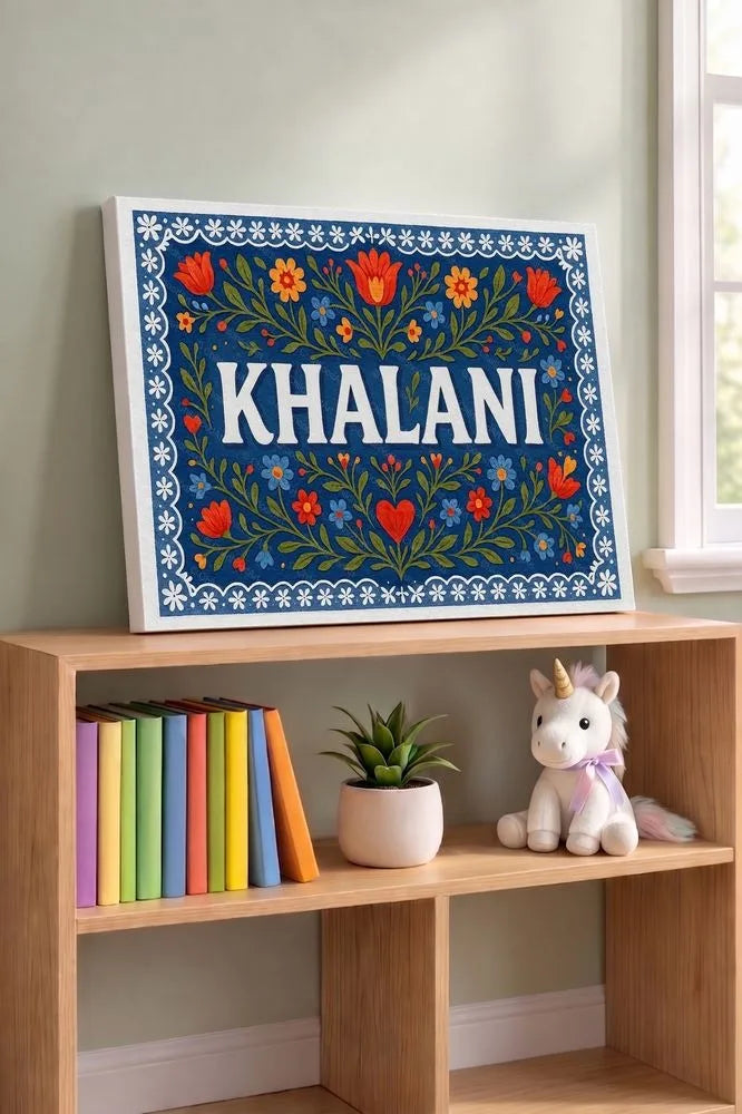 Khalani Name Art - Floral Farmhouse personalized wall print for kids