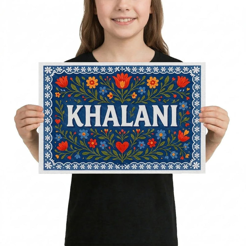 Khalani Name Art - Floral Farmhouse personalized wall print for kids