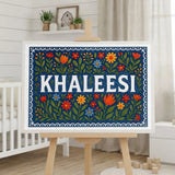Khaleesi Name Art - Floral Farmhouse personalized wall print for kids