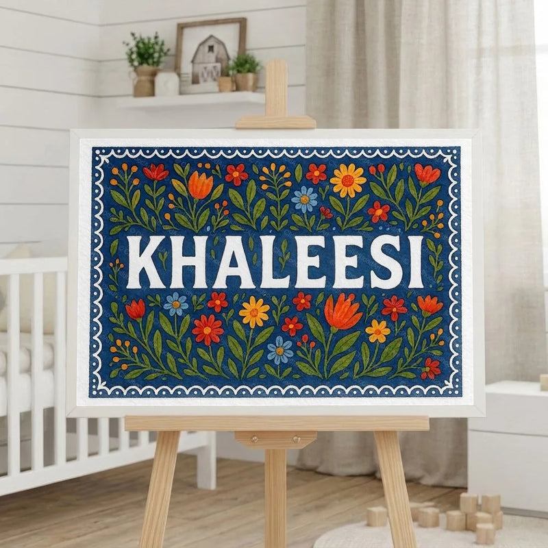 Khaleesi Name Art - Floral Farmhouse personalized wall print for kids