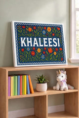 Khaleesi Name Art - Floral Farmhouse personalized wall print for kids