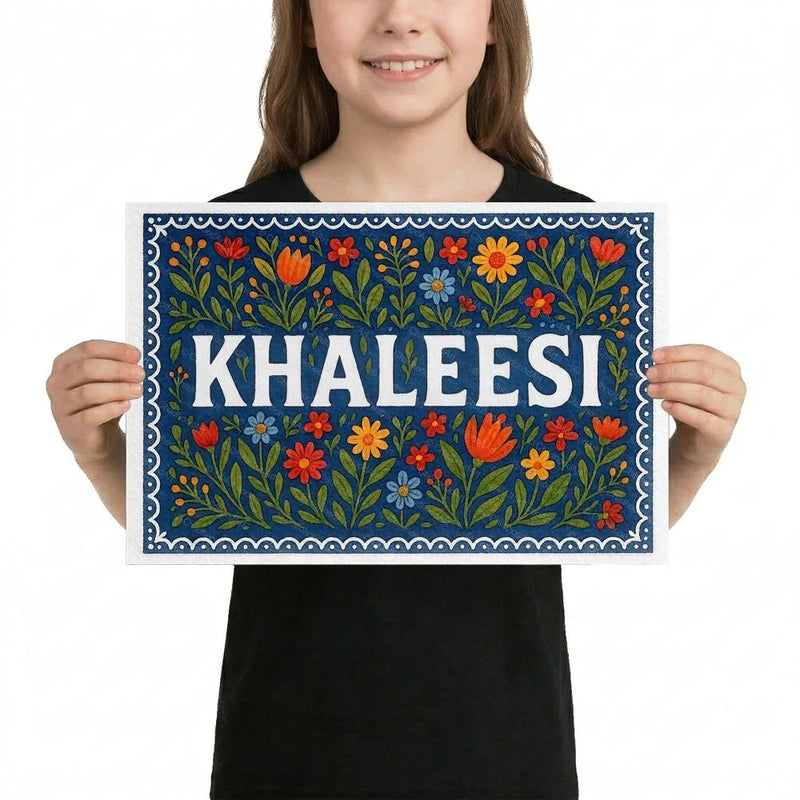 Khaleesi Name Art - Floral Farmhouse personalized wall print for kids