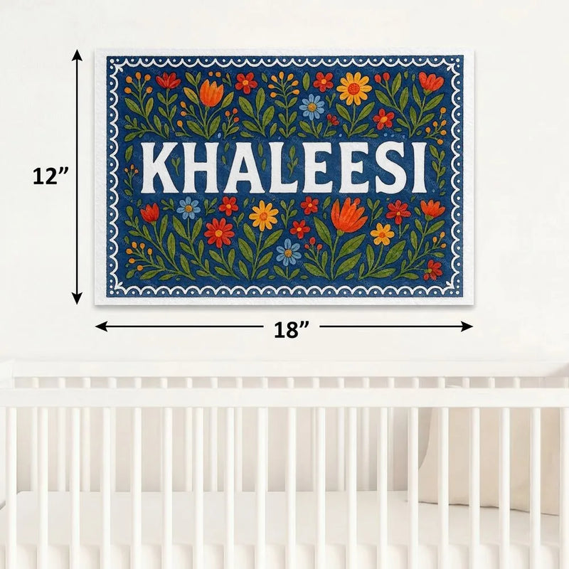 Khaleesi Name Art - Floral Farmhouse personalized wall print for kids