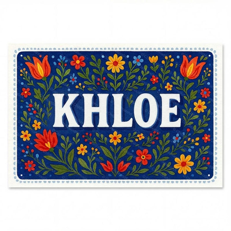 Khloe Name Art - Floral Farmhouse personalized wall print for kids