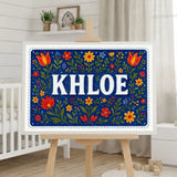 Khloe Name Art - Floral Farmhouse personalized wall print for kids