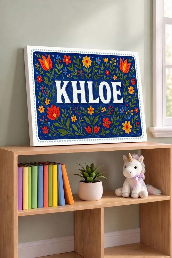 Khloe Name Art - Floral Farmhouse personalized wall print for kids