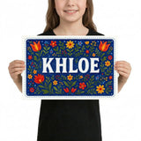 Khloe Name Art - Floral Farmhouse personalized wall print for kids