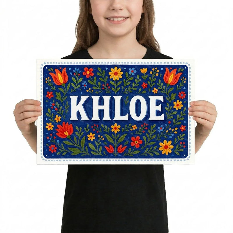 Khloe Name Art - Floral Farmhouse personalized wall print for kids