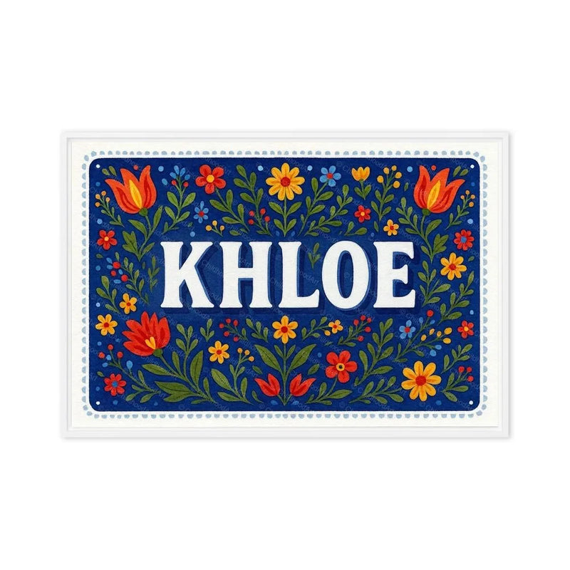 Khloe Name Art - Floral Farmhouse personalized wall print for kids