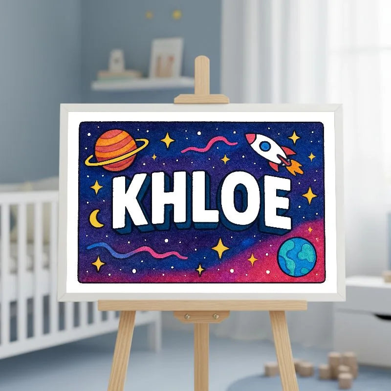 Khloe Name Art - Space Explorers personalized wall print for kids