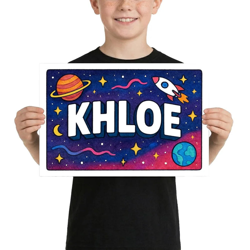 Khloe Name Art - Space Explorers personalized wall print for kids