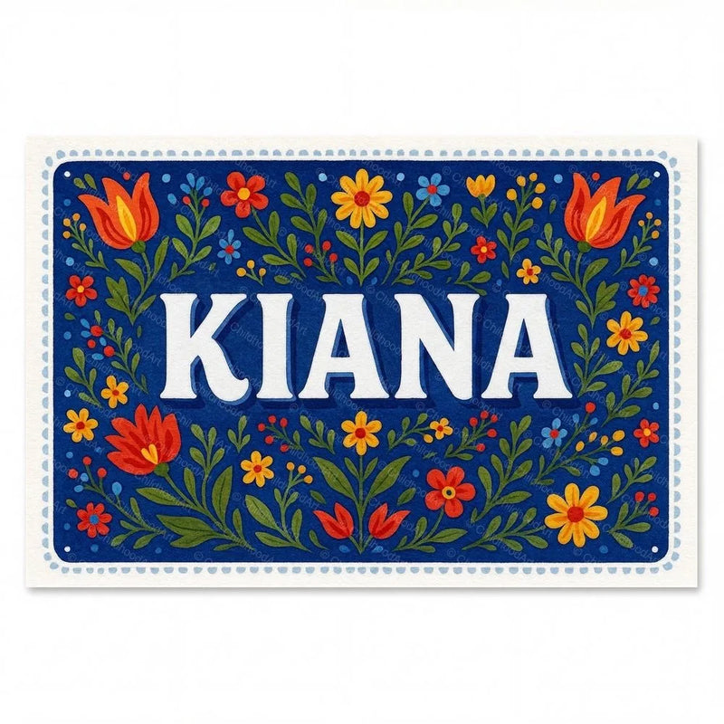 Kiana Name Art - Floral Farmhouse personalized wall print for kids