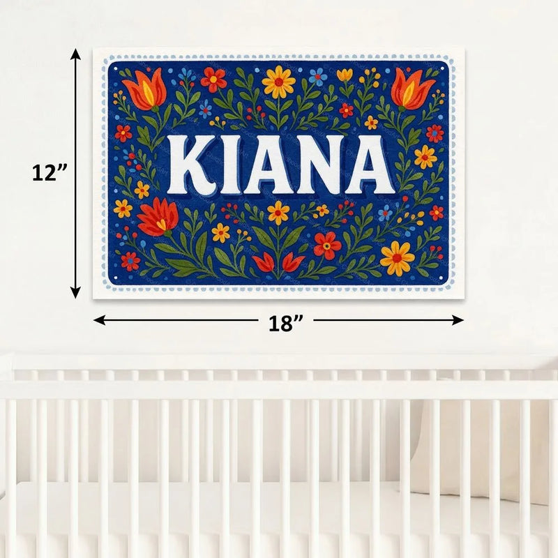 Kiana Name Art - Floral Farmhouse personalized wall print for kids