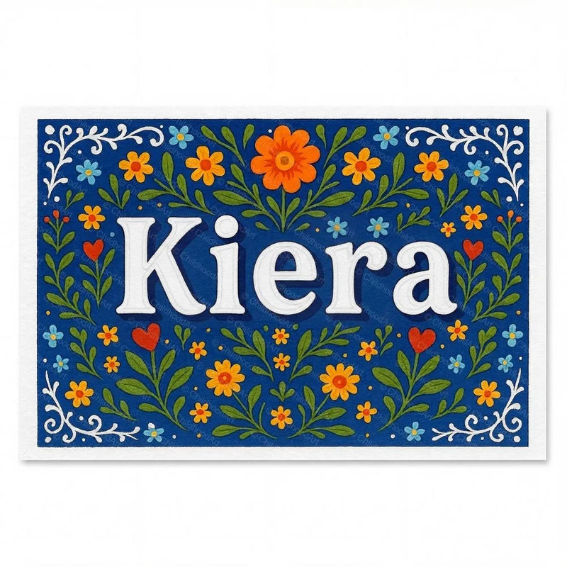 Kiera Name Art - Floral Farmhouse personalized wall print for kids