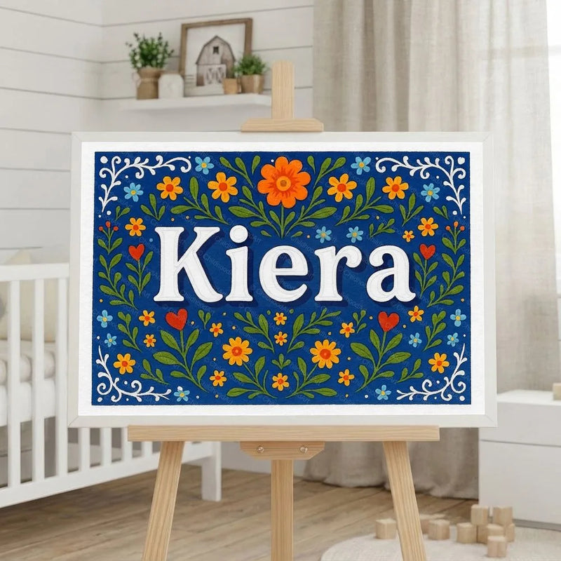 Kiera Name Art - Floral Farmhouse personalized wall print for kids