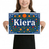 Kiera Name Art - Floral Farmhouse personalized wall print for kids