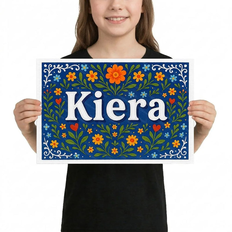 Kiera Name Art - Floral Farmhouse personalized wall print for kids