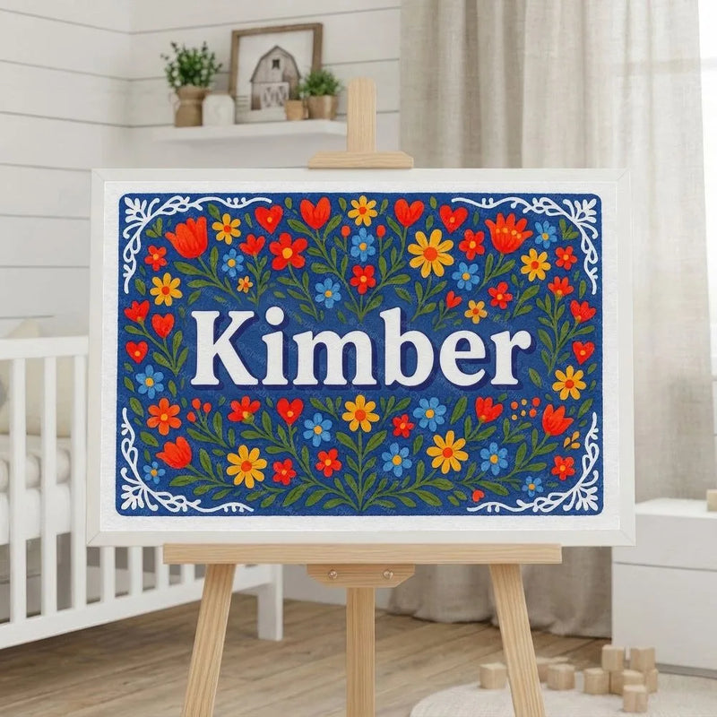 Kimber Name Art - Floral Farmhouse personalized wall print for kids
