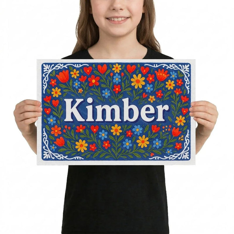 Kimber Name Art - Floral Farmhouse personalized wall print for kids