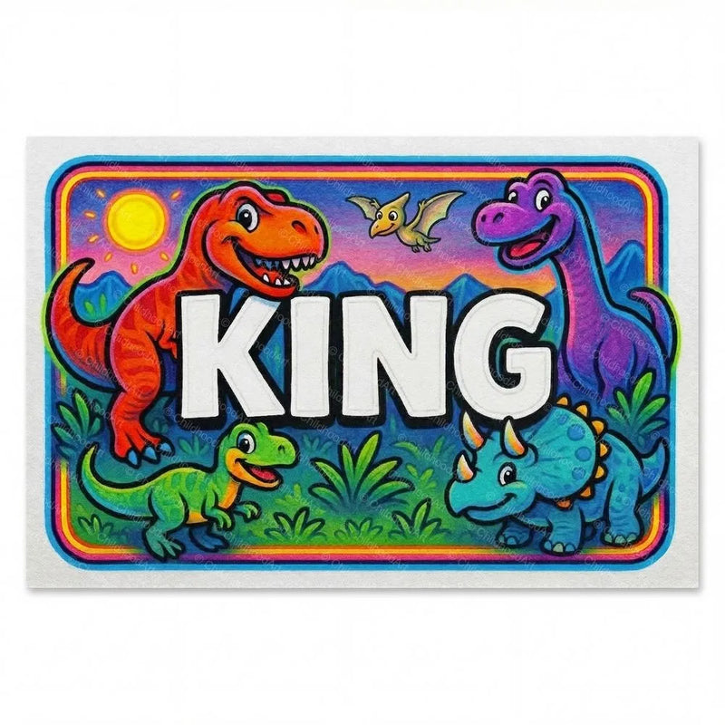 King Name Art - Dinosaur Adventure personalized wall print for kids