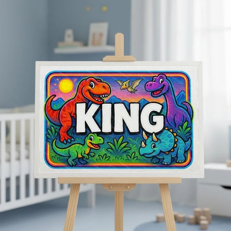 King Name Art - Dinosaur Adventure personalized wall print for kids