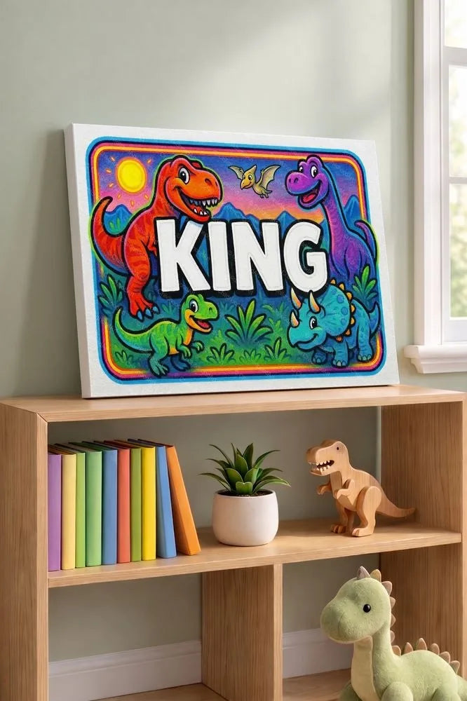 King Name Art - Dinosaur Adventure personalized wall print for kids