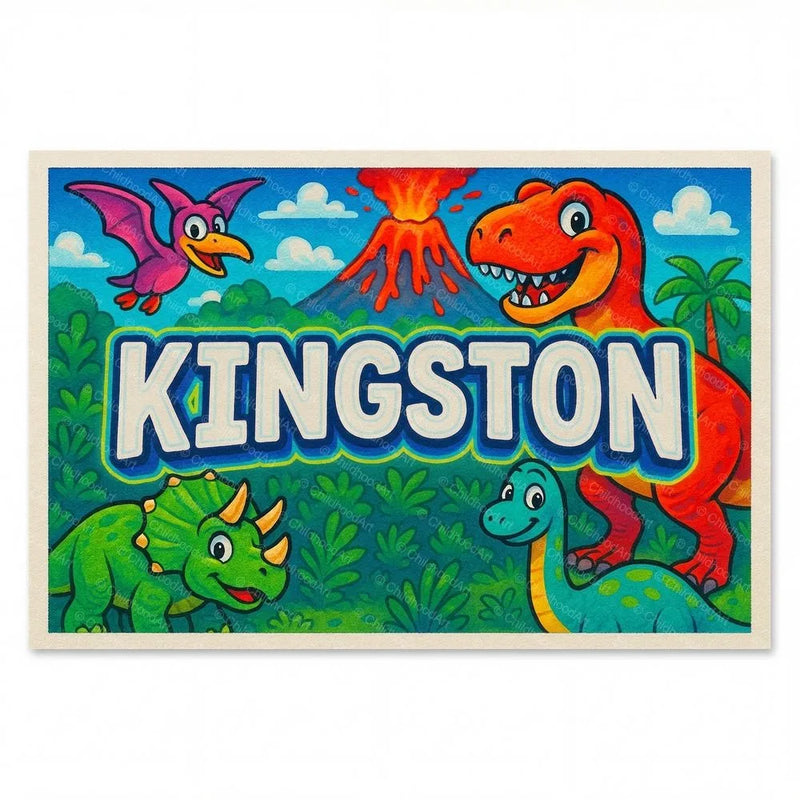 Kingston Name Art - Dinosaur Adventure personalized wall print for kids