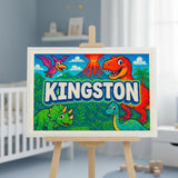 Kingston Name Art - Dinosaur Adventure personalized wall print for kids