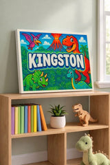 Kingston Name Art - Dinosaur Adventure personalized wall print for kids