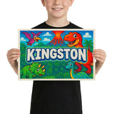 Kingston Name Art - Dinosaur Adventure personalized wall print for kids