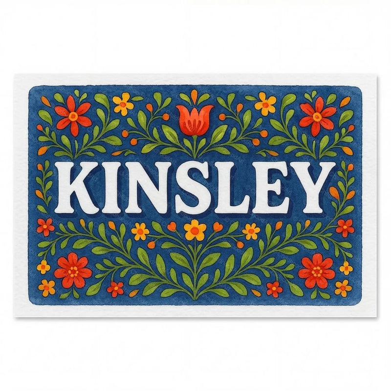 Kinsley Name Art - Floral Farmhouse personalized wall print for kids
