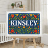 Kinsley Name Art - Floral Farmhouse personalized wall print for kids