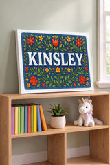 Kinsley Name Art - Floral Farmhouse personalized wall print for kids