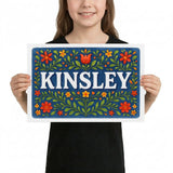 Kinsley Name Art - Floral Farmhouse personalized wall print for kids