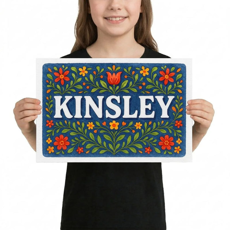 Kinsley Name Art - Floral Farmhouse personalized wall print for kids