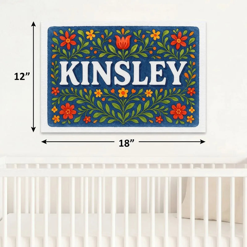 Kinsley Name Art - Floral Farmhouse personalized wall print for kids