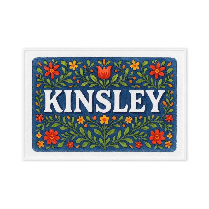 Kinsley Name Art - Floral Farmhouse personalized wall print for kids