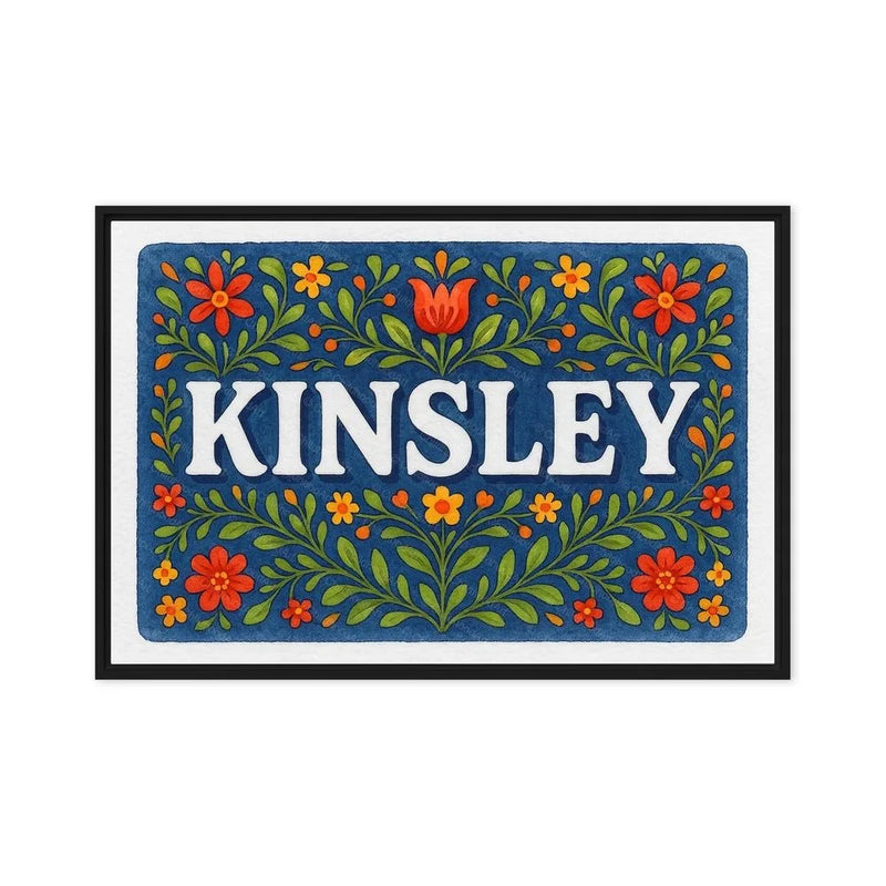 Kinsley Name Art - Floral Farmhouse personalized wall print for kids