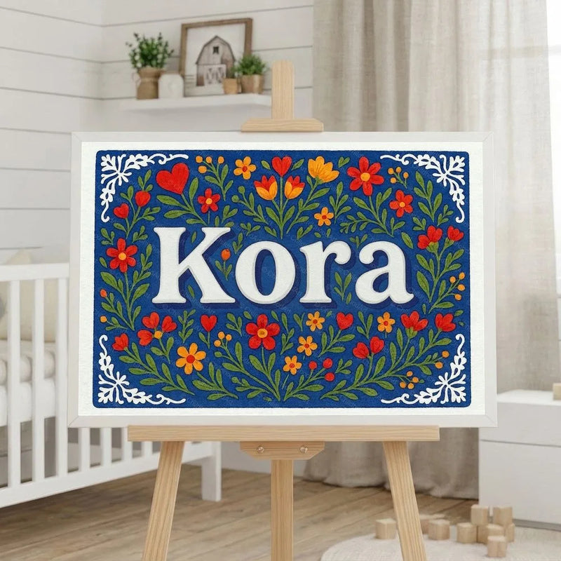Kora Name Art - Floral Farmhouse personalized wall print for kids
