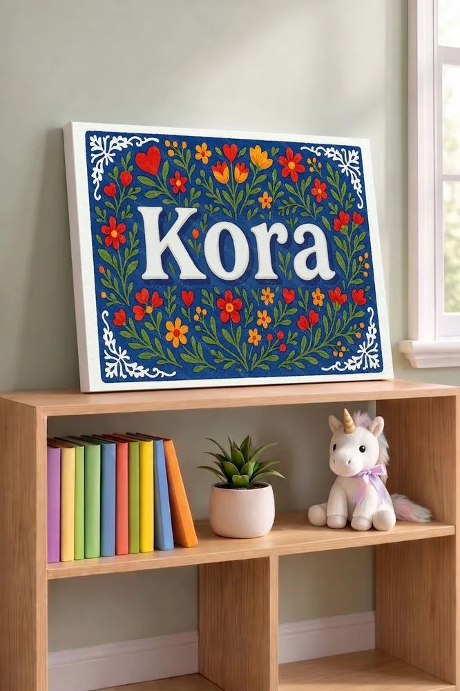 Kora Name Art - Floral Farmhouse personalized wall print for kids