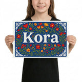 Kora Name Art - Floral Farmhouse personalized wall print for kids
