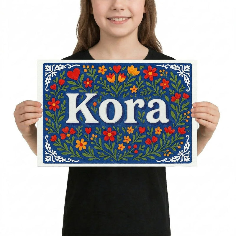 Kora Name Art - Floral Farmhouse personalized wall print for kids