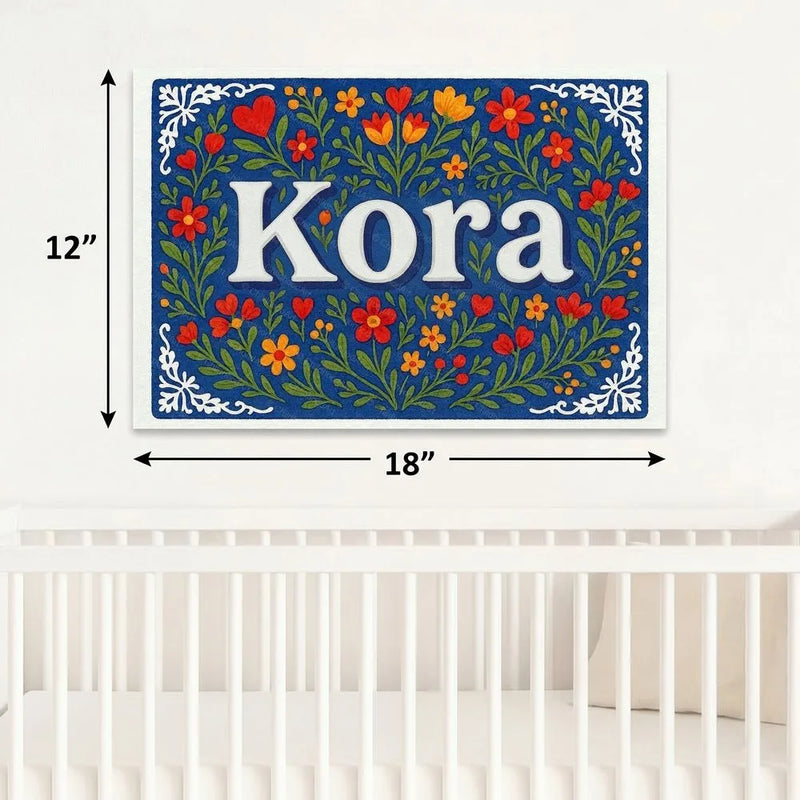 Kora Name Art - Floral Farmhouse personalized wall print for kids