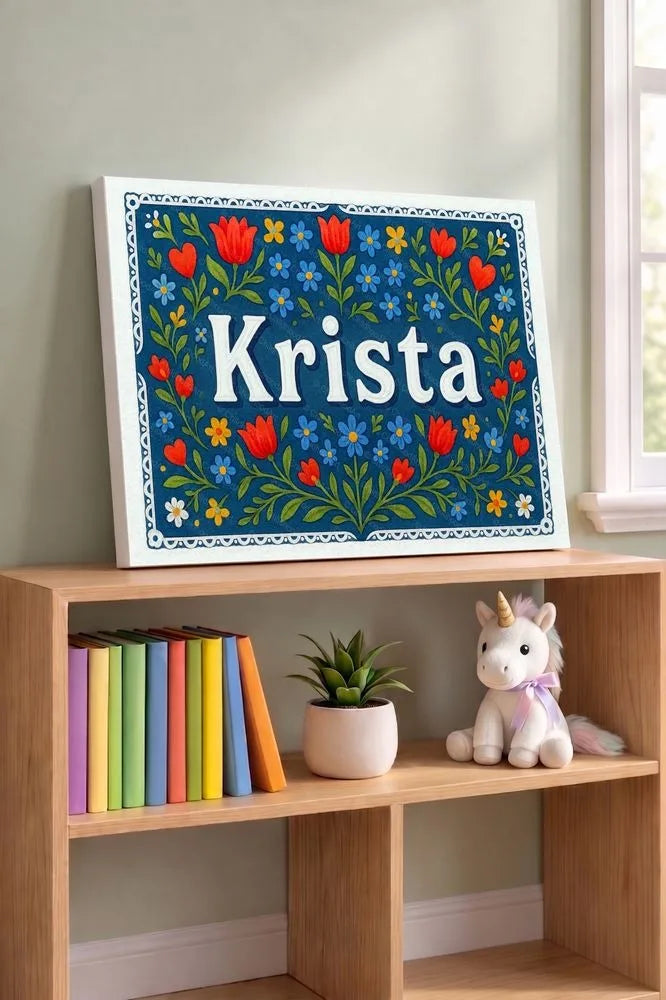 Krista Name Art - Floral Farmhouse personalized wall print for kids