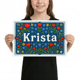 Krista Name Art - Floral Farmhouse personalized wall print for kids