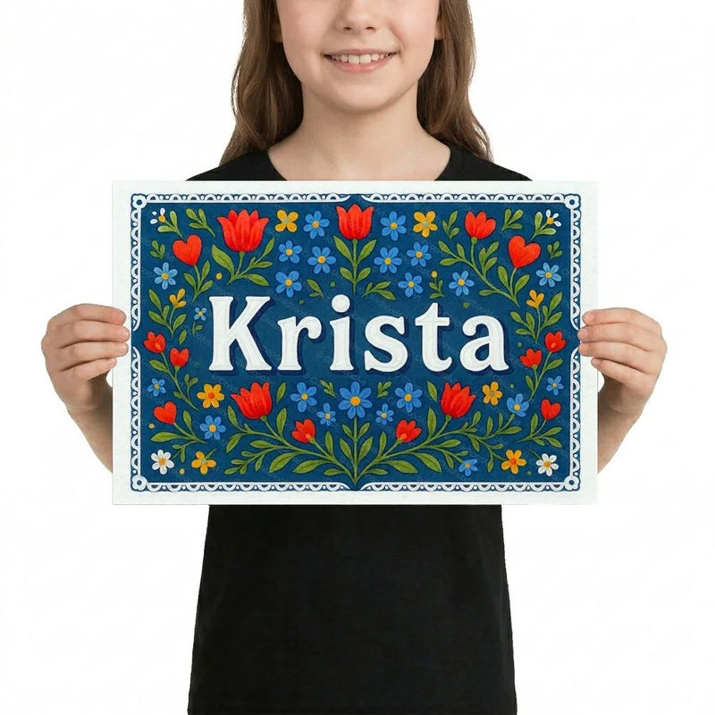 Krista Name Art - Floral Farmhouse personalized wall print for kids